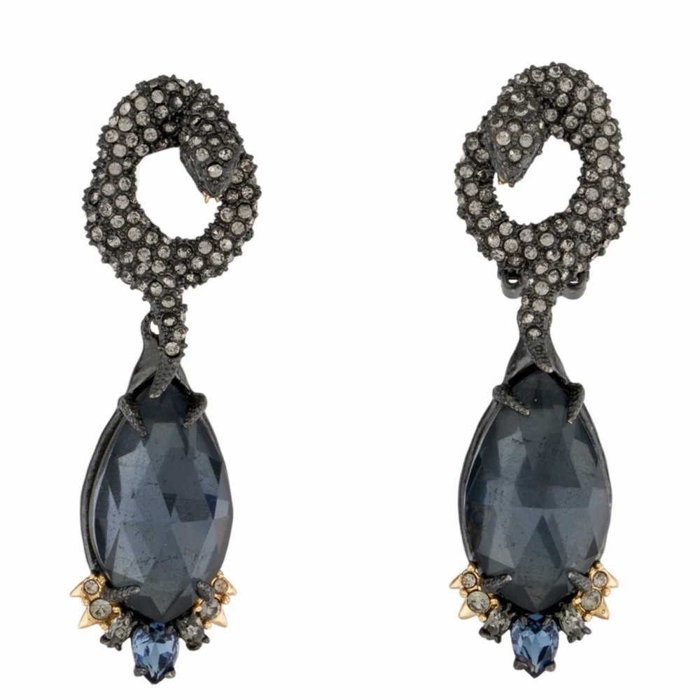 Alexis Bittar Black and Gold Crystal Snake Clip-on Teardrop Earrings